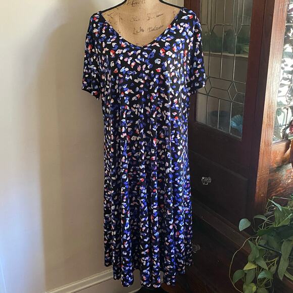 Roaman’s Abstract Print Midi Dress 14/16 V-Neck Short Sleeve A-Line Stretch - Picture 6 of 17